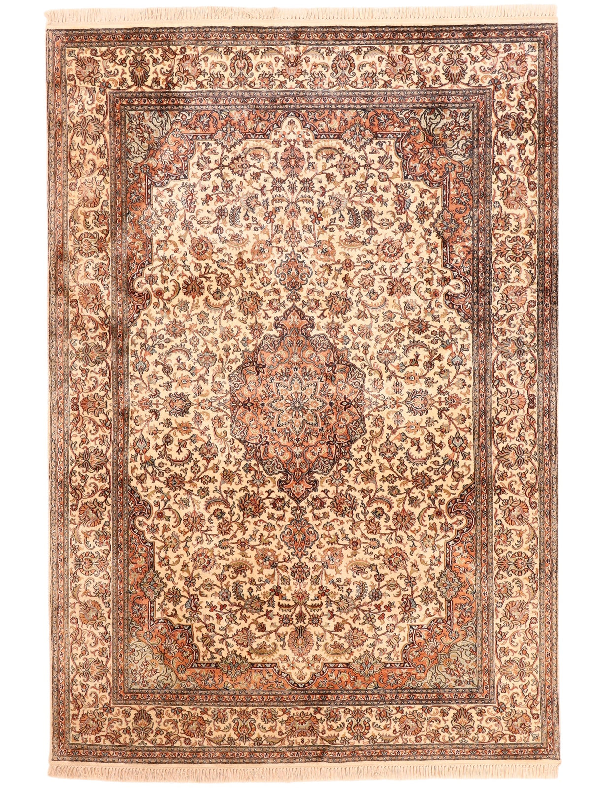Kaschmir-Teppich aus reiner Seide – handgeknüpft, 248 × 170 cm