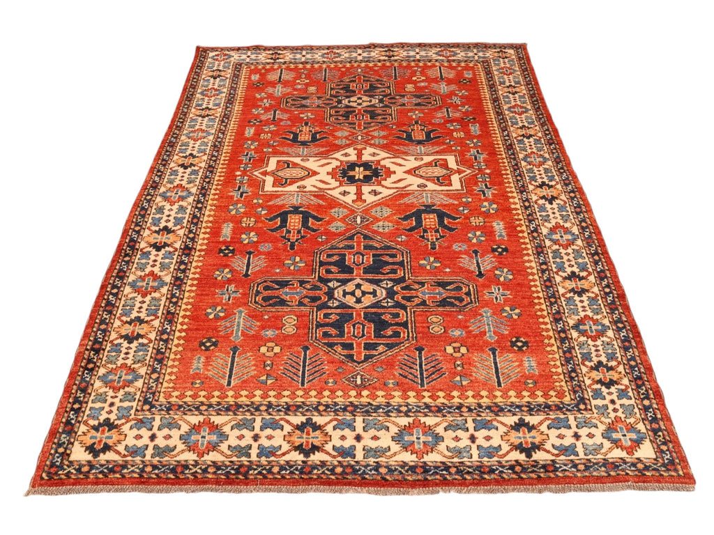Kazak-Orientteppich aus Wolle – handgeknüpft, Rot, 190 × 142 cm