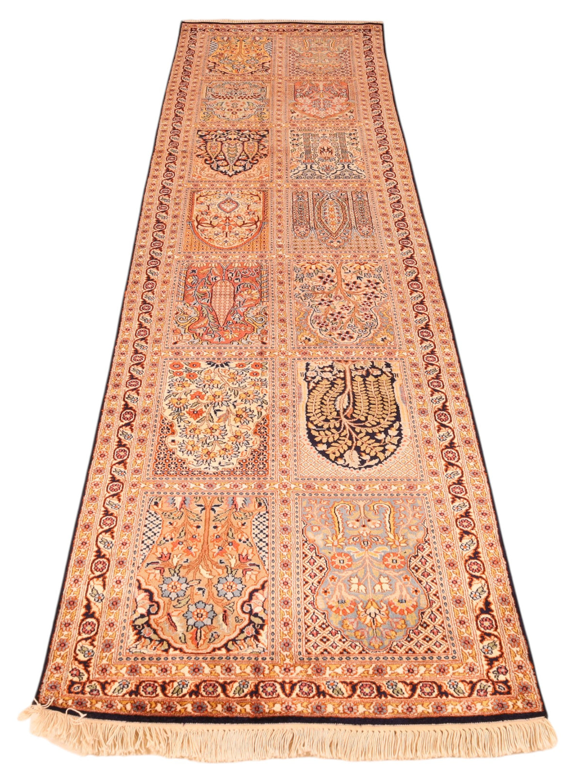 Kaschmir-Läufer aus Seide – handgeknüpfter Orientteppich, 302 × 76 cm
