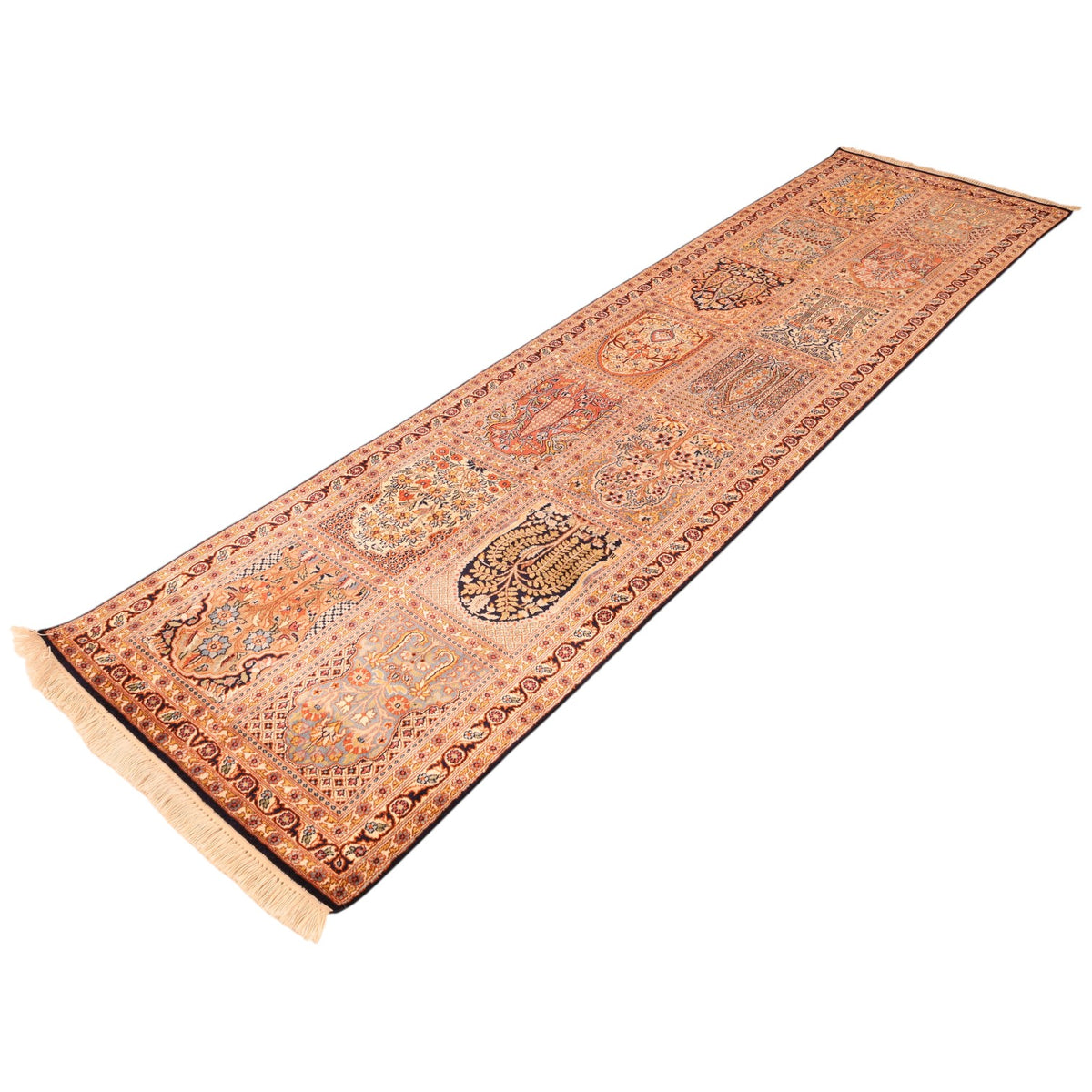 Kaschmir-Läufer aus Seide – handgeknüpfter Orientteppich, 302 × 76 cm