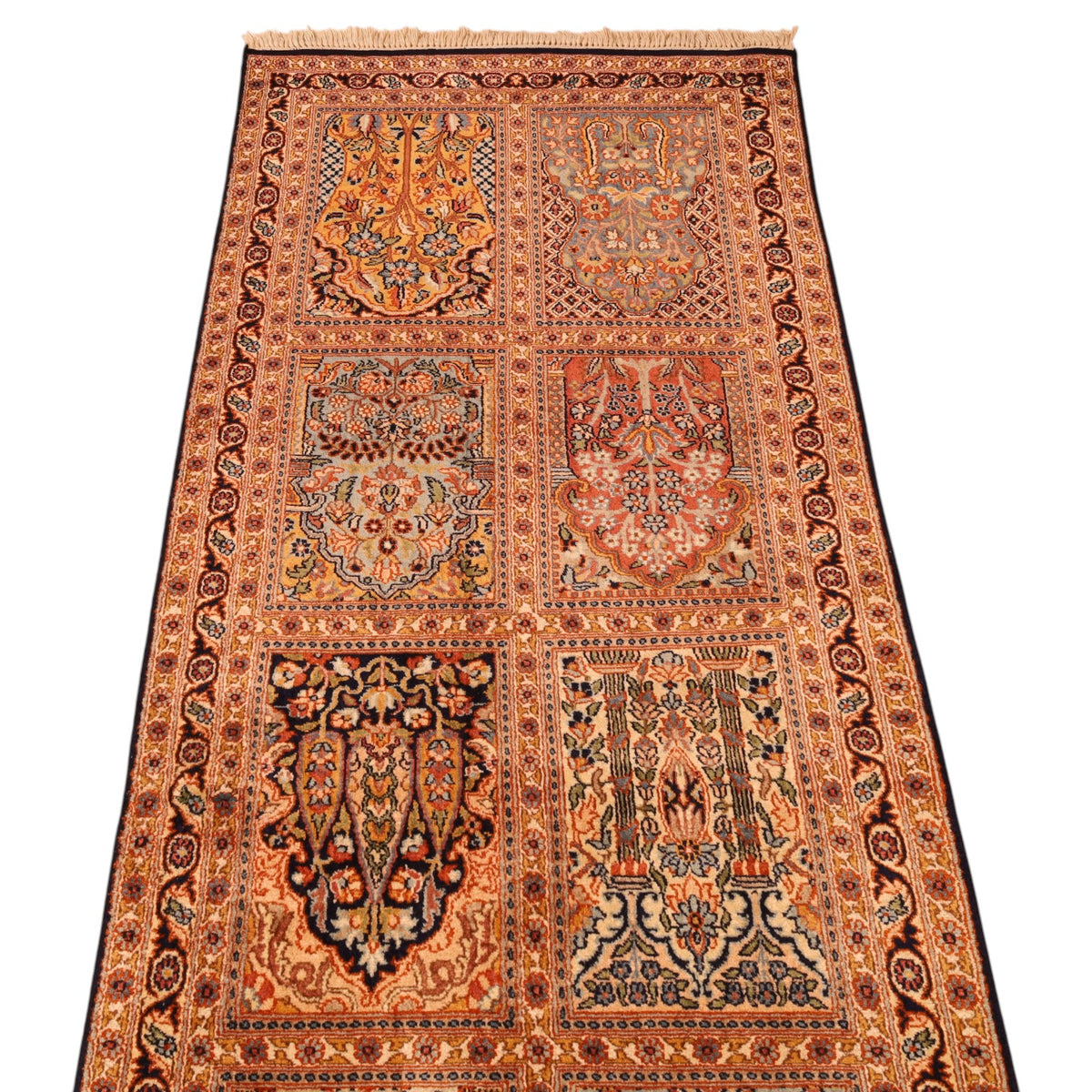 Kaschmir-Läufer aus Seide – handgeknüpfter Orientteppich, 302 × 76 cm