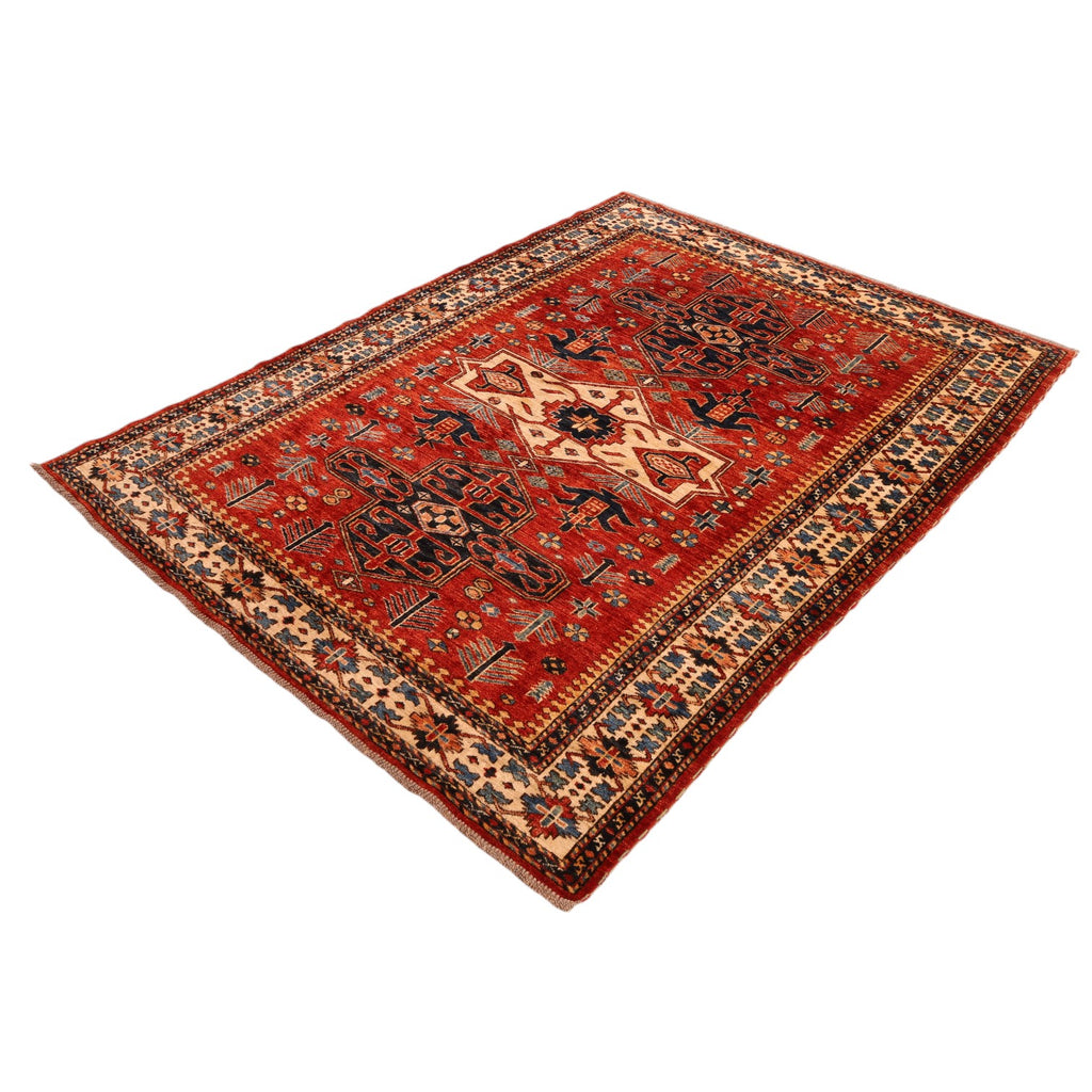 Kazak-Orientteppich aus Wolle – handgeknüpft, Rot, 190 × 142 cm