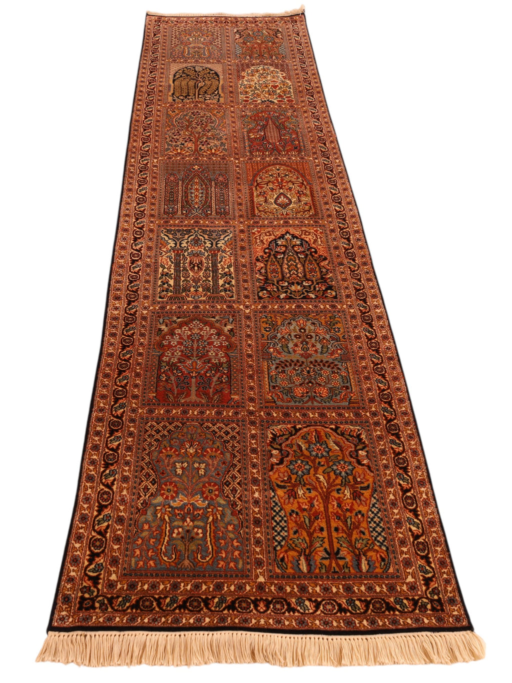 Kaschmir-Läufer aus Seide – handgeknüpfter Orientteppich, 302 × 76 cm