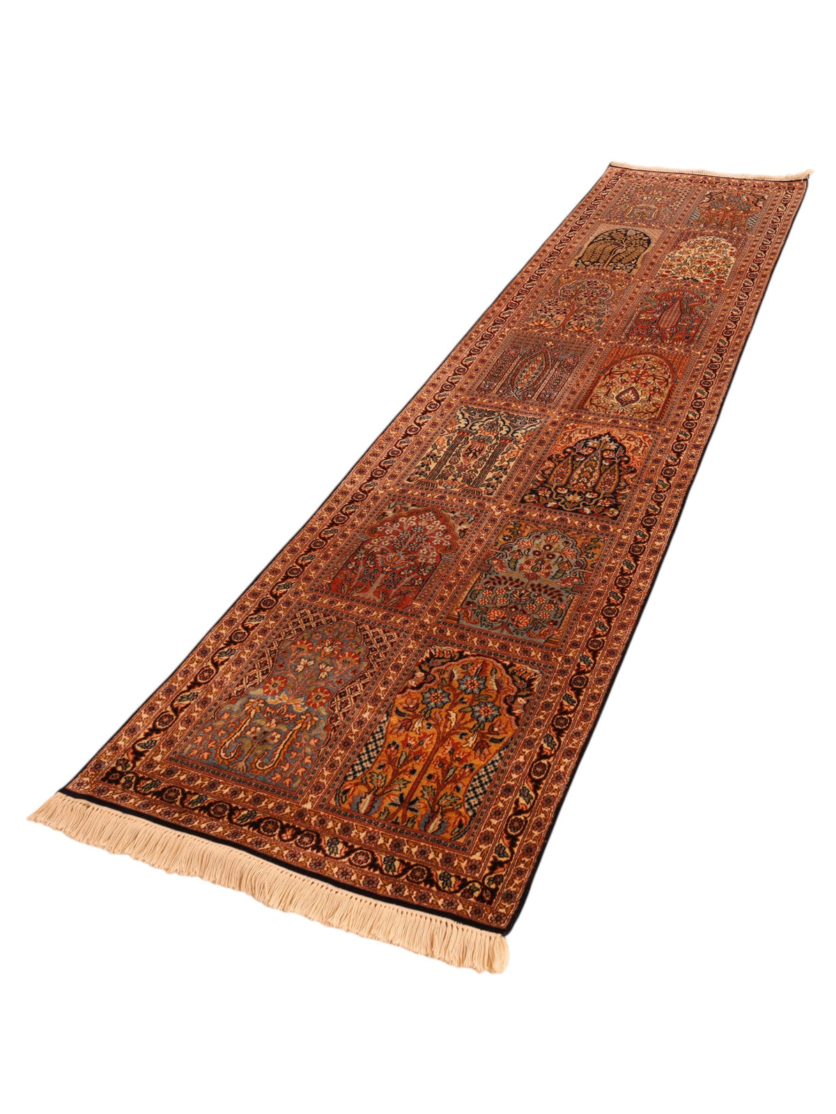 Kaschmir-Läufer aus Seide – handgeknüpfter Orientteppich, 302 × 76 cm