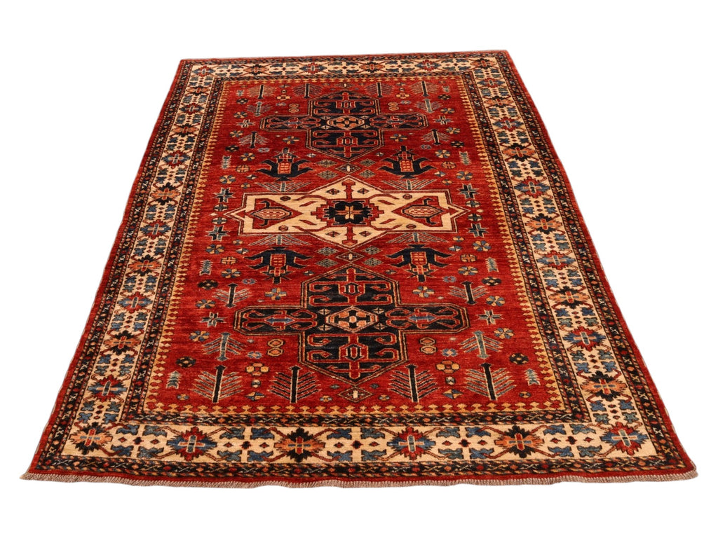 Kazak-Orientteppich aus Wolle – handgeknüpft, Rot, 190 × 142 cm