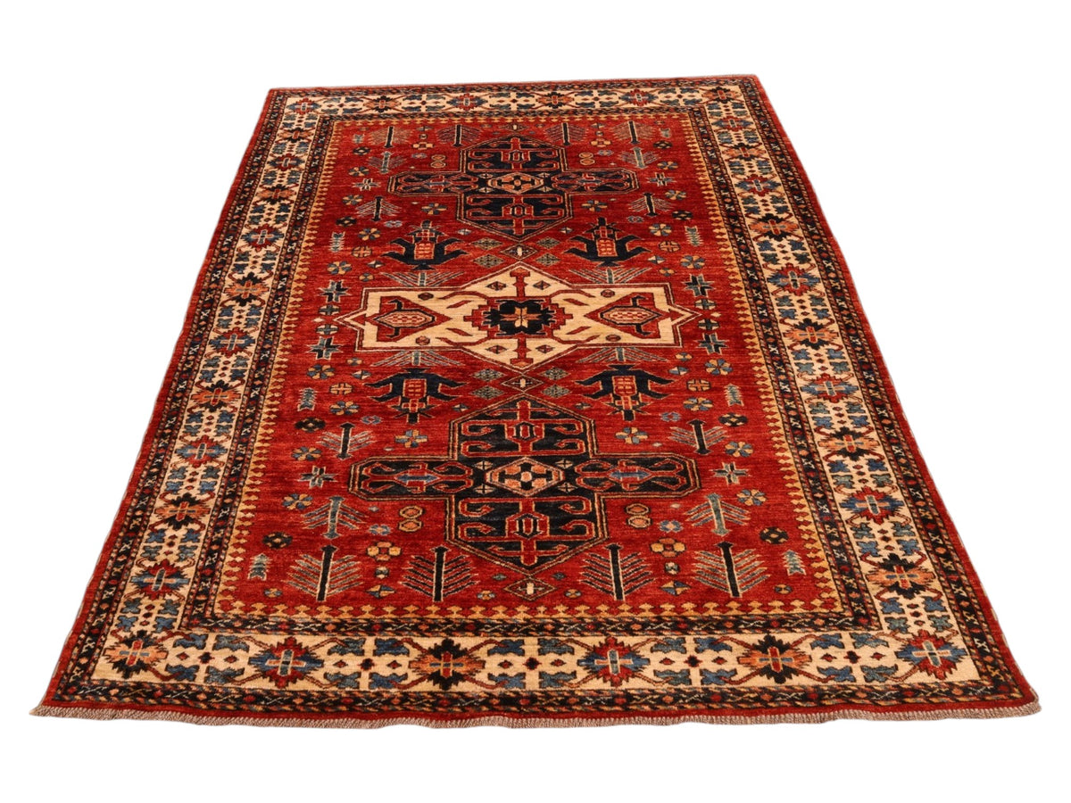Kazak-Orientteppich aus Wolle – handgeknüpft, Rot, 190 × 142 cm