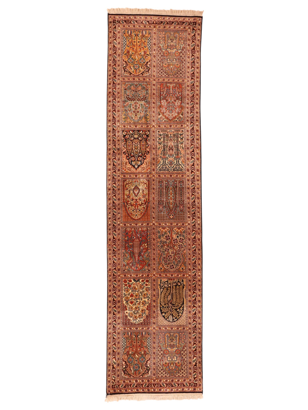 Kaschmir-Läufer aus Seide – handgeknüpfter Orientteppich, 302 × 76 cm