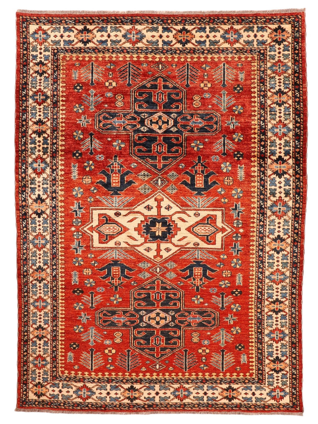 Kazak-Orientteppich aus Wolle – handgeknüpft, Rot, 190 × 142 cm