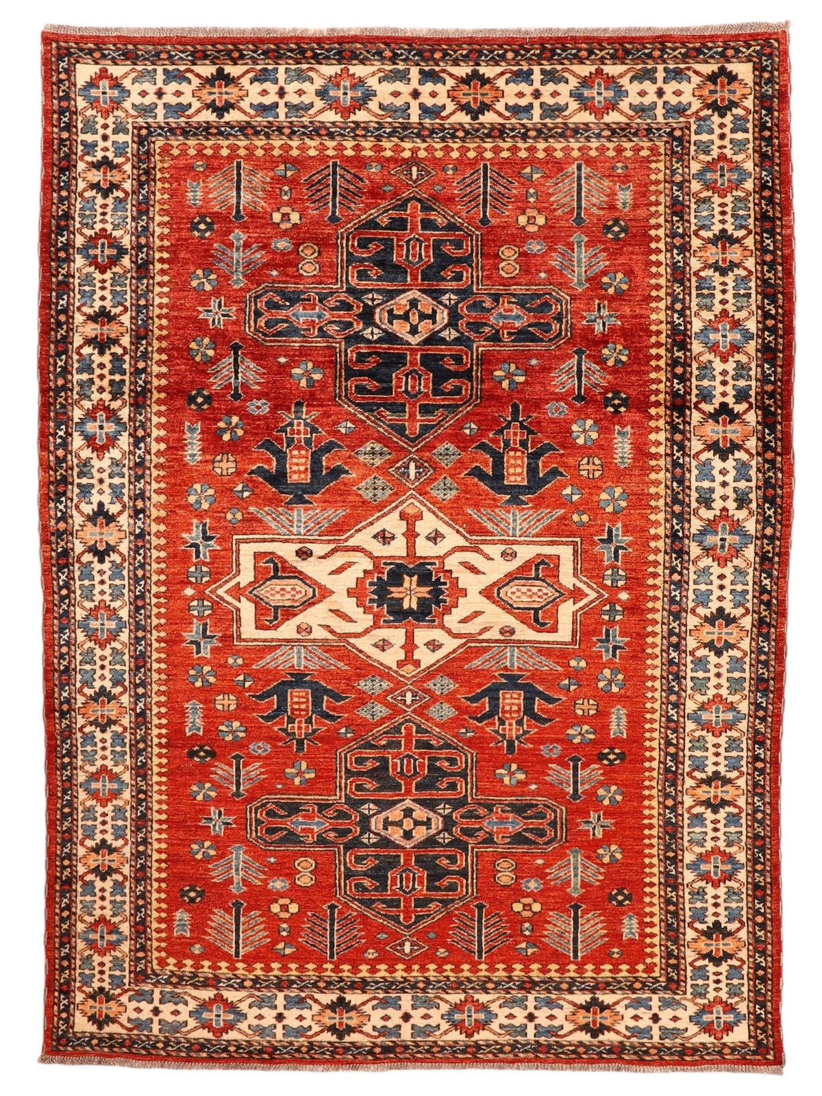 Kazak-Orientteppich aus Wolle – handgeknüpft, Rot, 190 × 142 cm