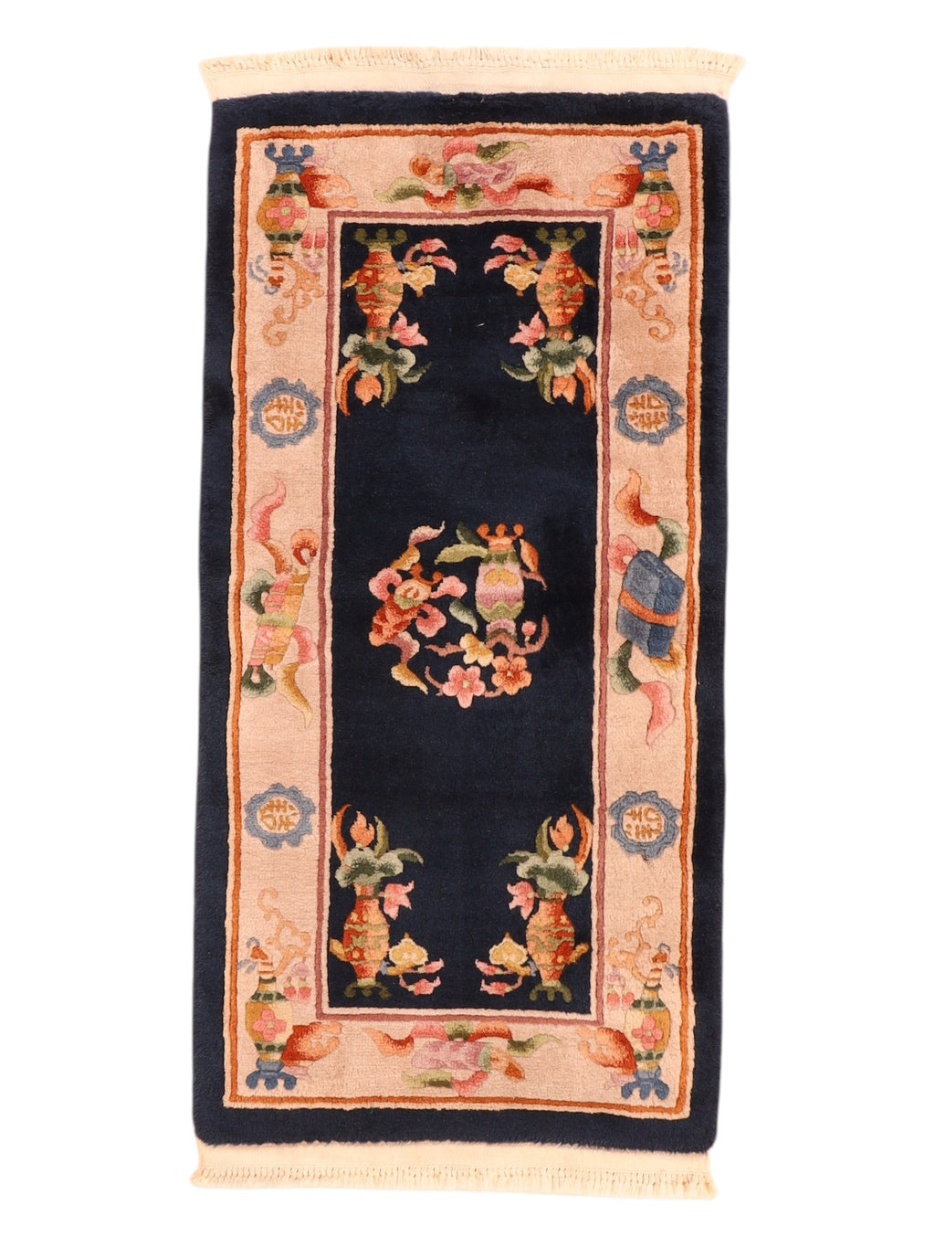 Handgeknüpfter China Orientteppich 123x62 cm Wolle Blau Beige