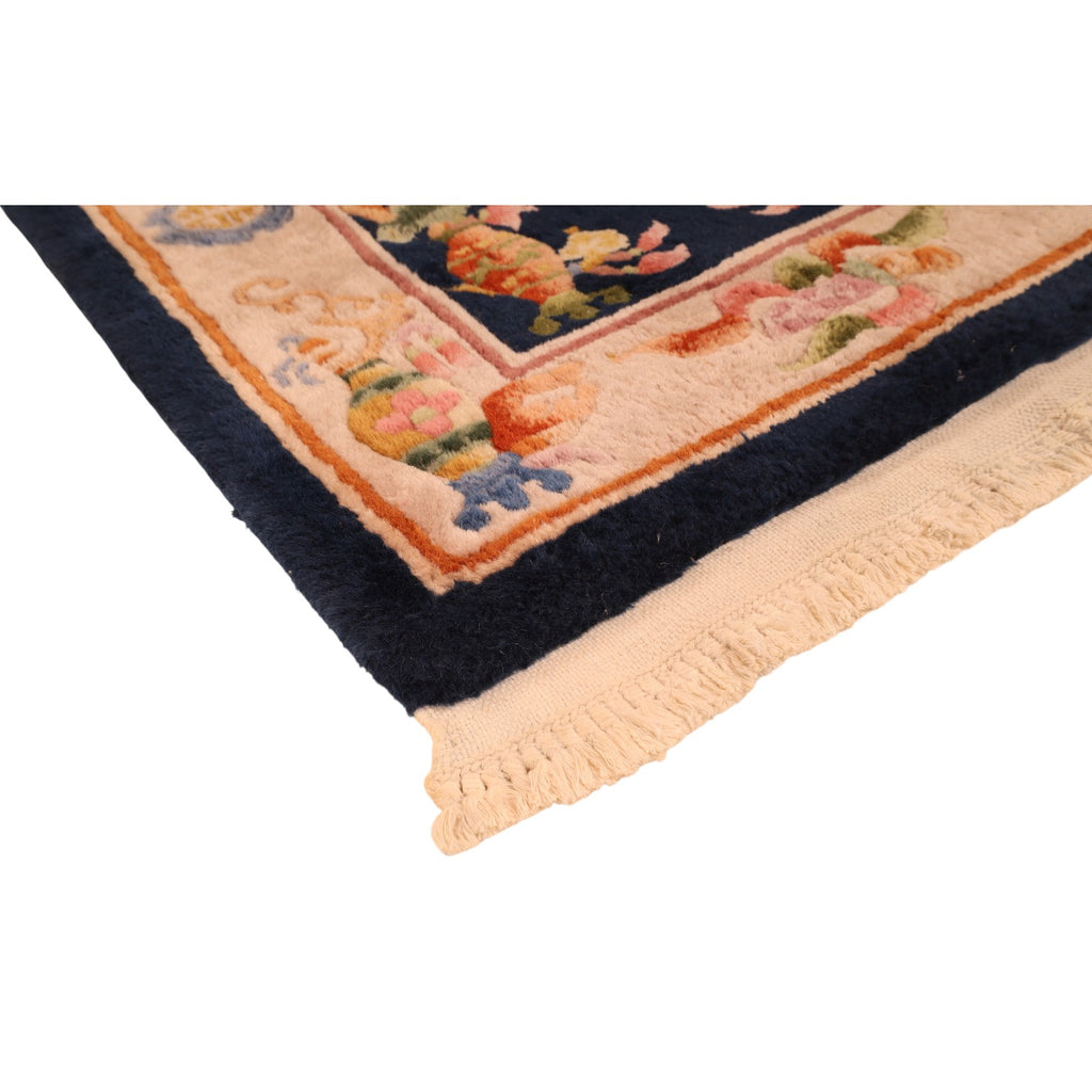 Handgeknüpfter China Orientteppich 123x62 cm Wolle Blau Beige
