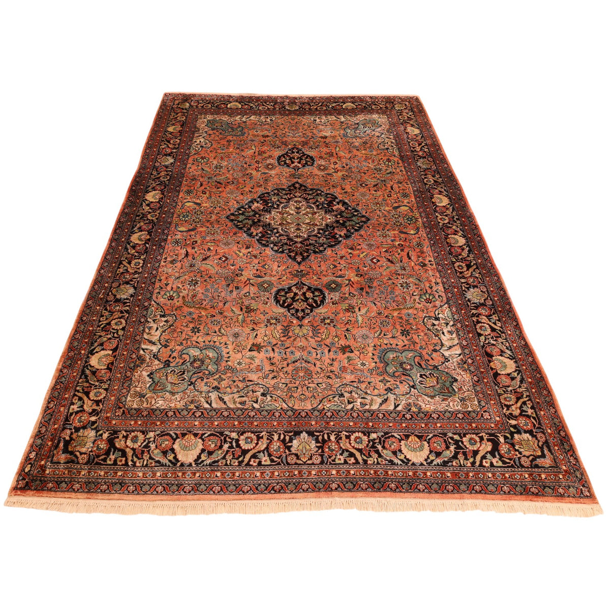 Chinesischer Seidenteppich – handgeknüpft, Seide auf Seide, 242 × 155 cm