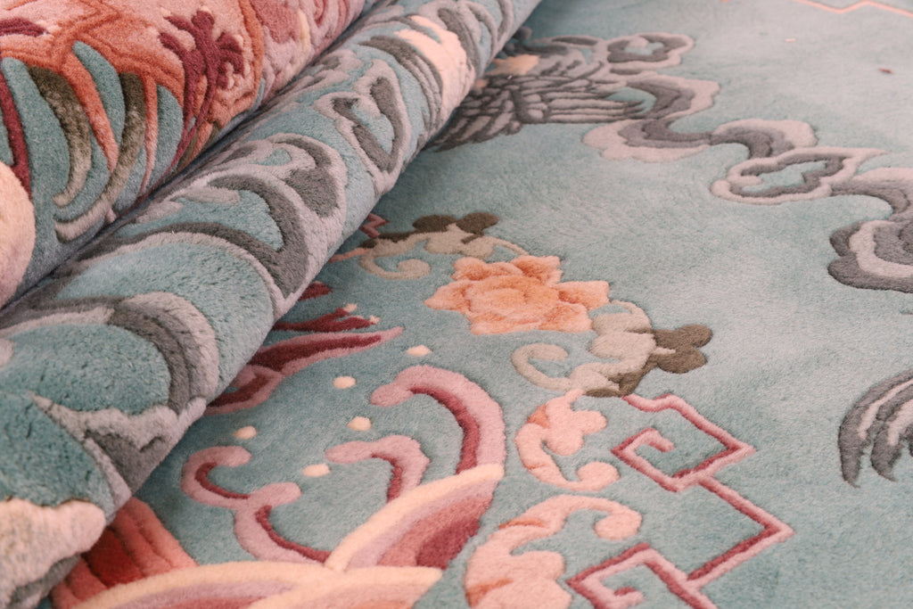 Chinesischer Teppich mit Kranichmotiven – handgeknüpft aus Wolle, 305 × 245 cm