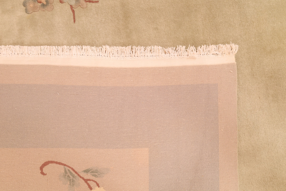 Chinesischer Wollteppich – handgeknüpft, Beige und Rosé, 363 × 272 cm