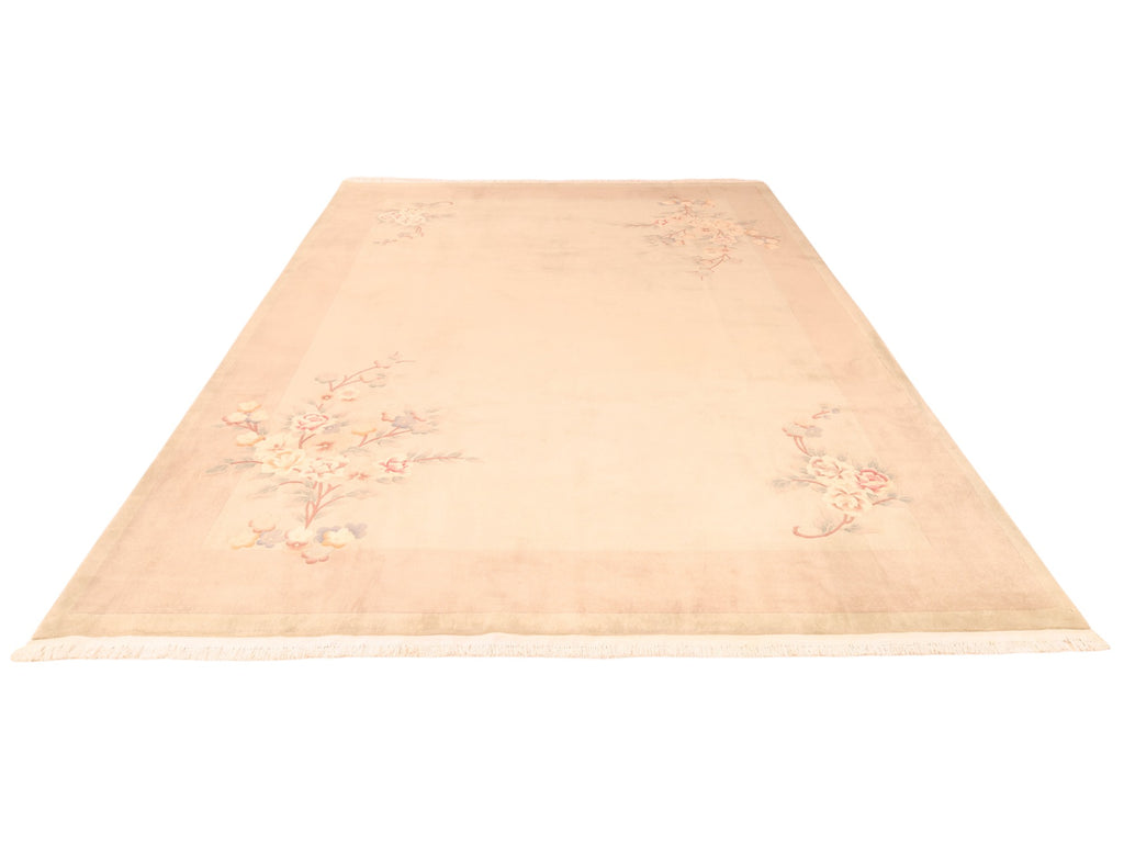 Chinesischer Wollteppich – handgeknüpft, Beige und Rosé, 363 × 272 cm