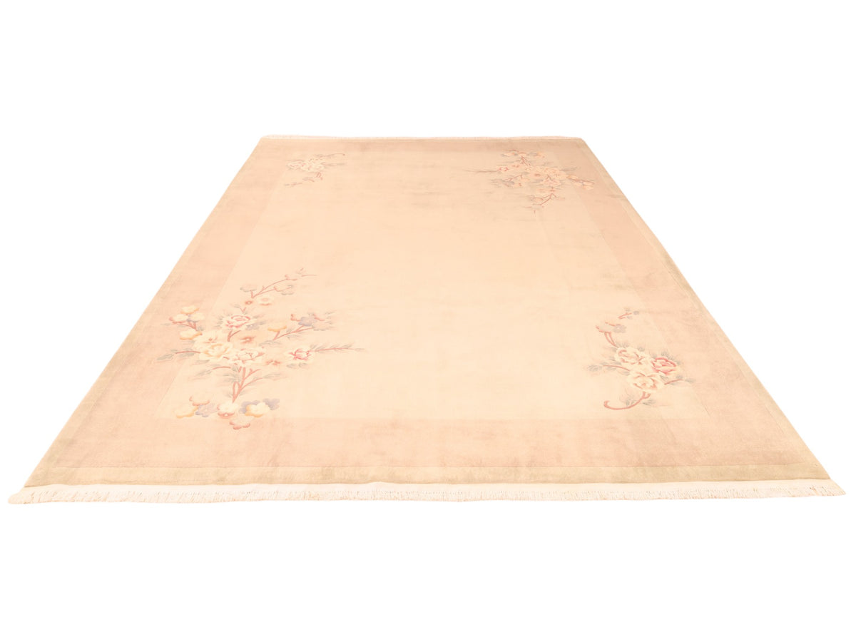 Chinesischer Wollteppich – handgeknüpft, Beige und Rosé, 363 × 272 cm