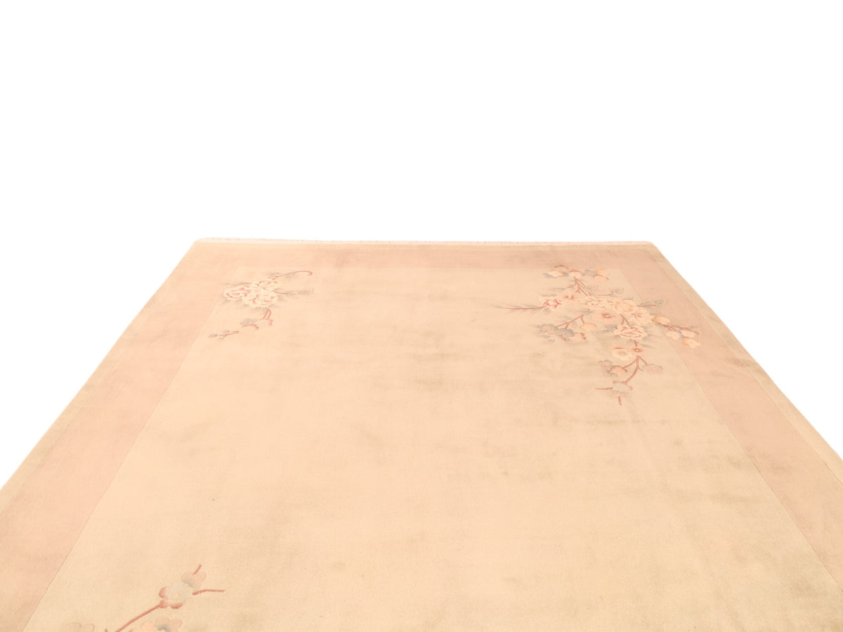Chinesischer Wollteppich – handgeknüpft, Beige und Rosé, 363 × 272 cm