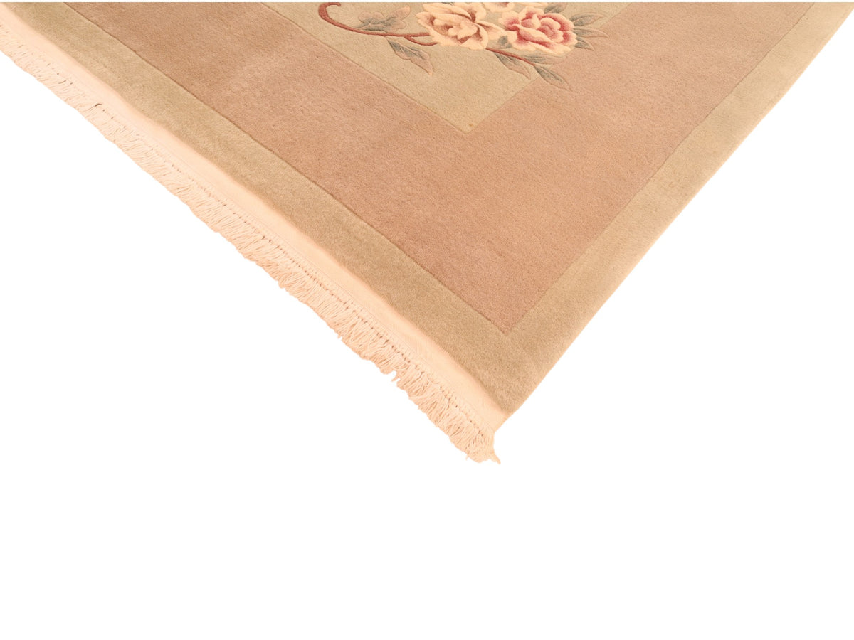 Chinesischer Wollteppich – handgeknüpft, Beige und Rosé, 363 × 272 cm