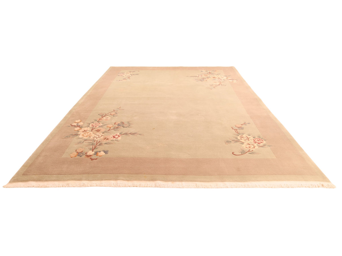 Chinesischer Wollteppich – handgeknüpft, Beige und Rosé, 363 × 272 cm