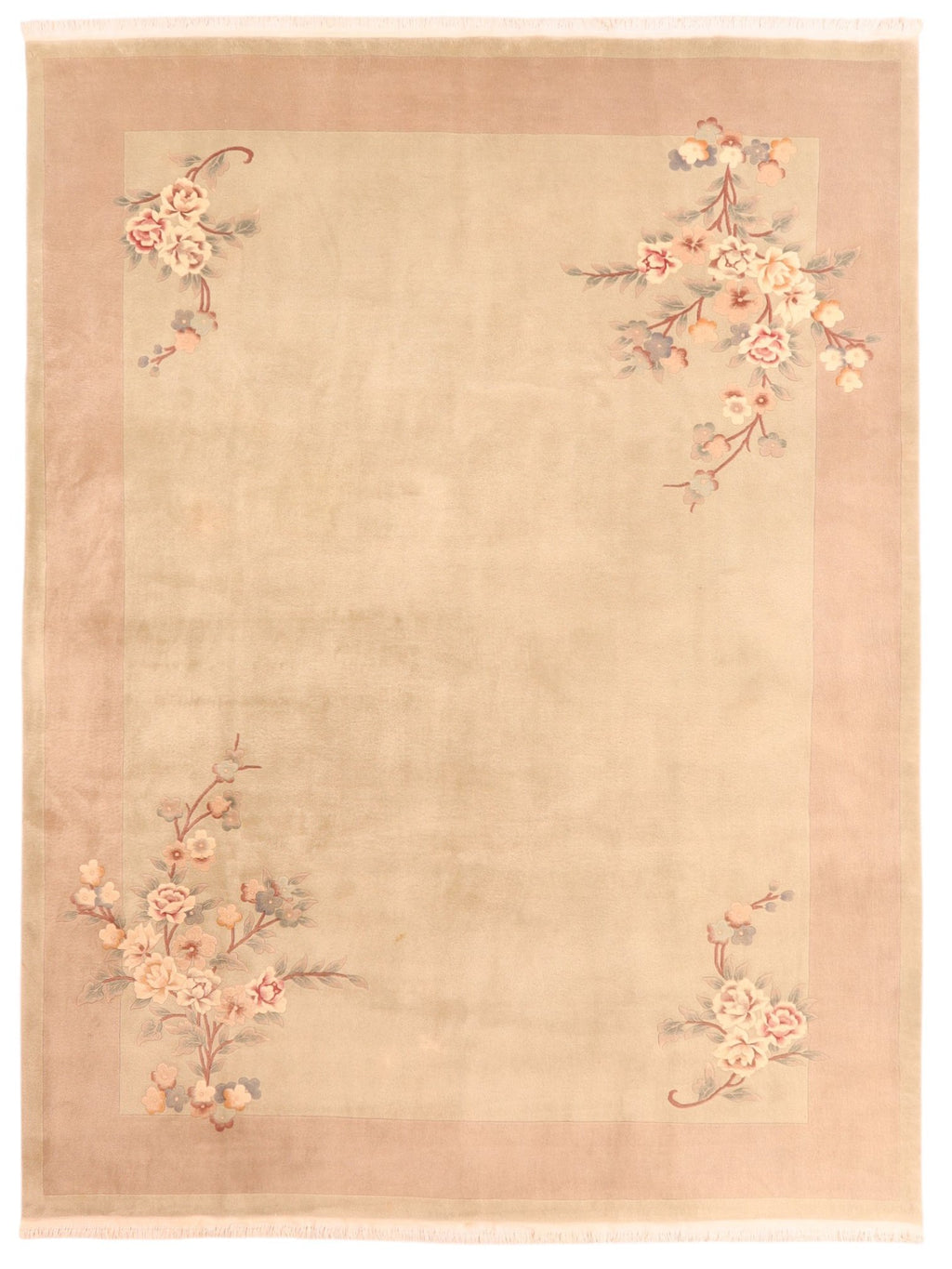Chinesischer Wollteppich – handgeknüpft, Beige und Rosé, 363 × 272 cm