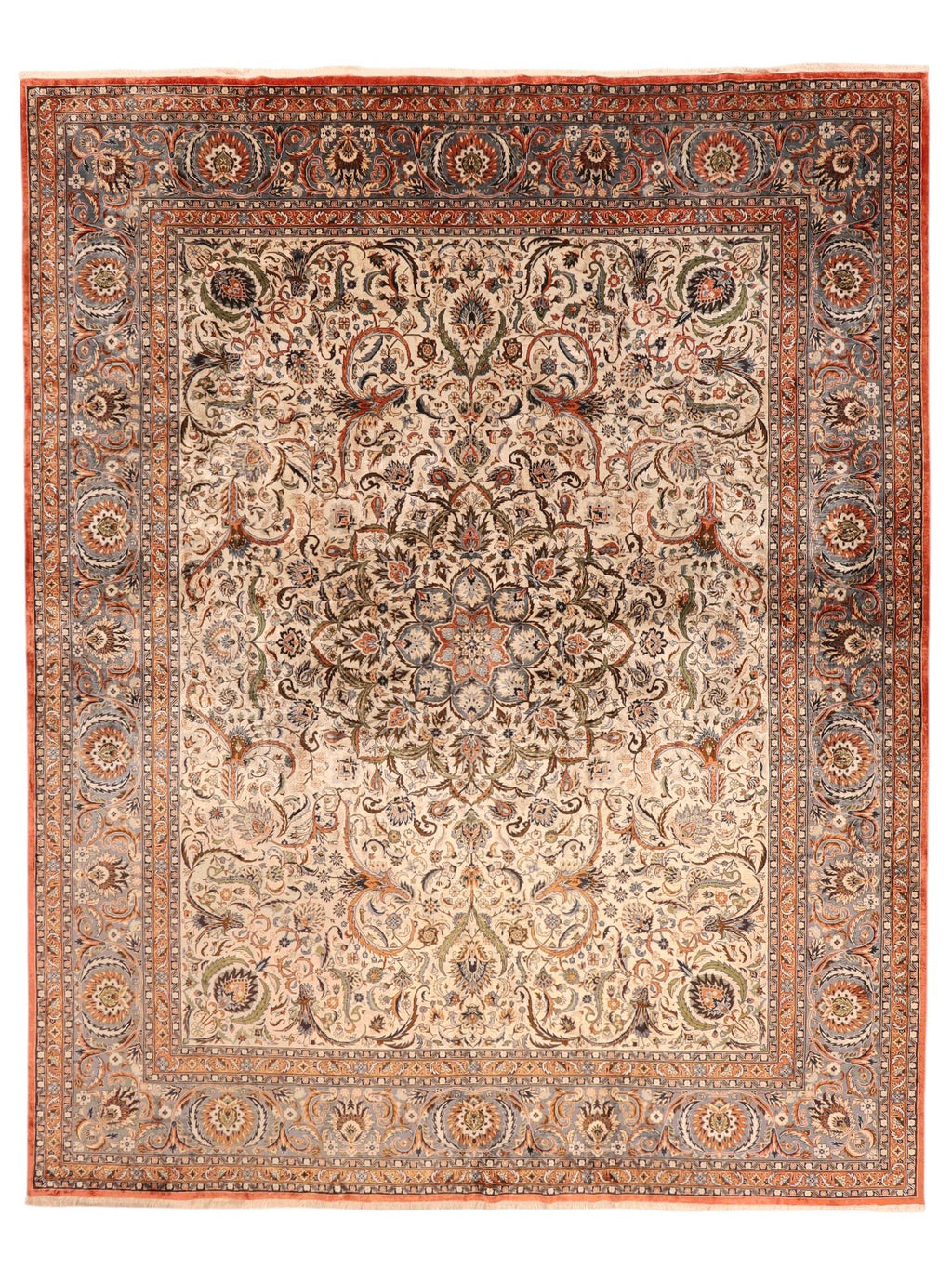 Chinesischer Seidenteppich – handgeknüpft, Seide auf Seide, 306 × 244 cm