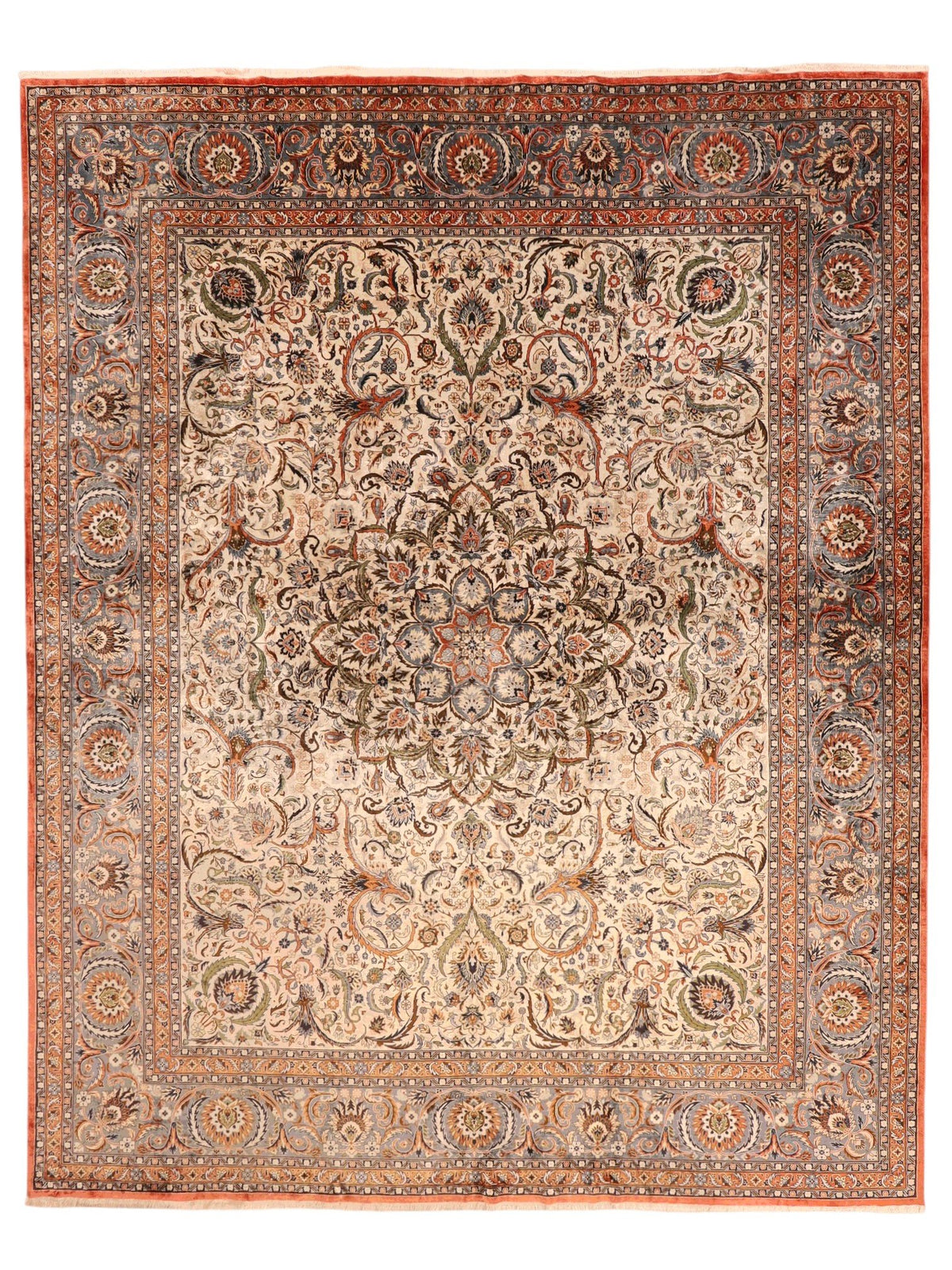 Chinesischer Seidenteppich – handgeknüpft, Seide auf Seide, 306 × 244 cm