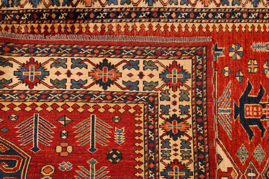 Kazak-Orientteppich aus Wolle – handgeknüpft, Rot, 190 × 142 cm