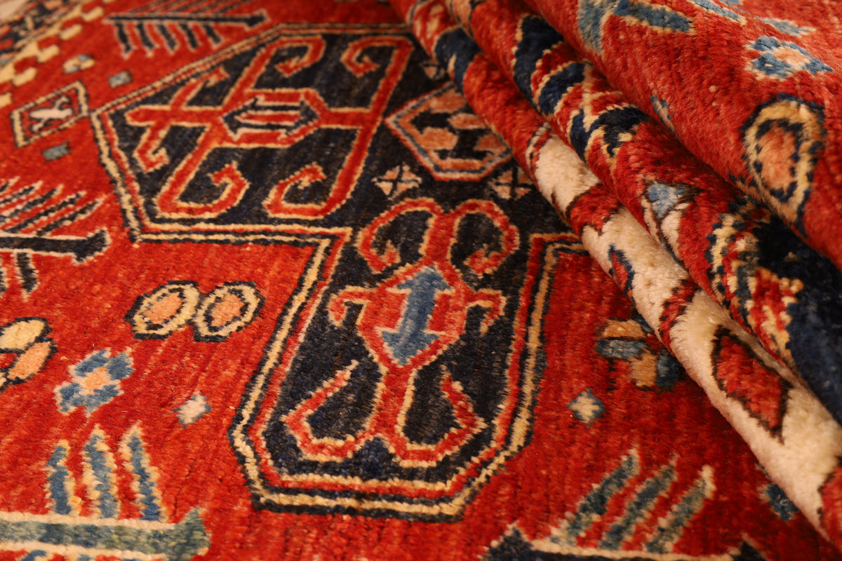 Kazak-Orientteppich aus Wolle – handgeknüpft, Rot, 190 × 142 cm