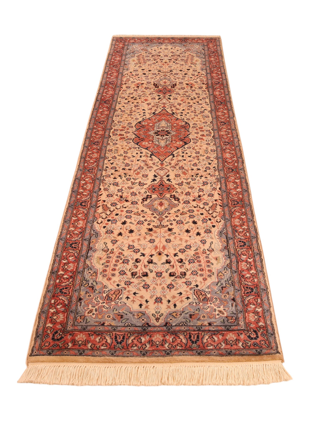 Pakistanischer Läufer aus Wolle – handgeknüpft, Beige, 269 × 75 cm