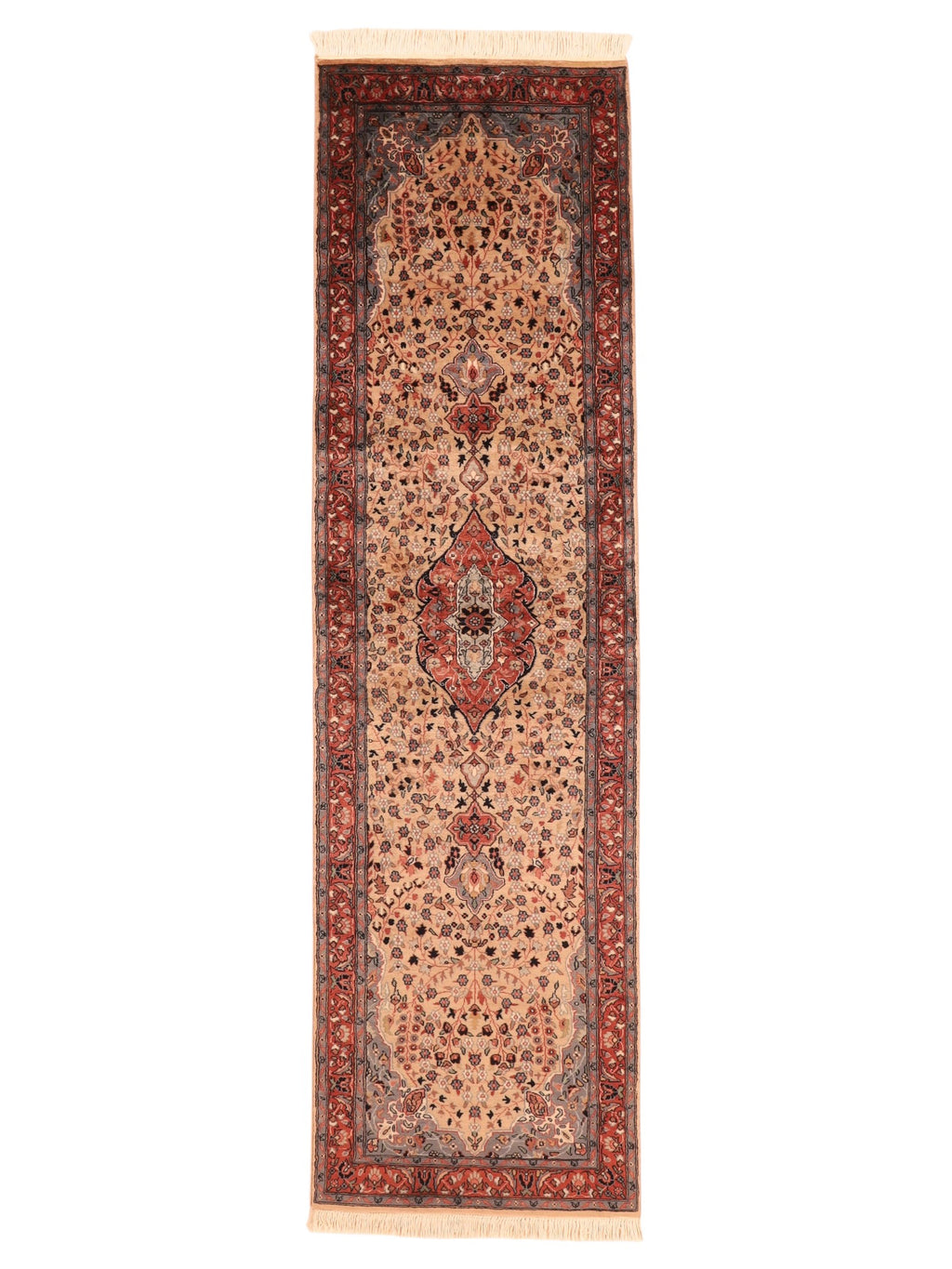 Pakistanischer Läufer aus Wolle – handgeknüpft, Beige, 269 × 75 cm