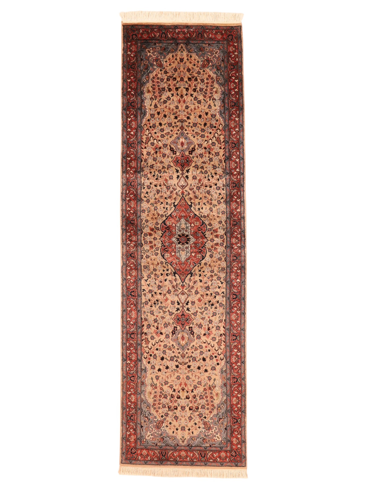 Pakistanischer Läufer aus Wolle – handgeknüpft, Beige, 269 × 75 cm