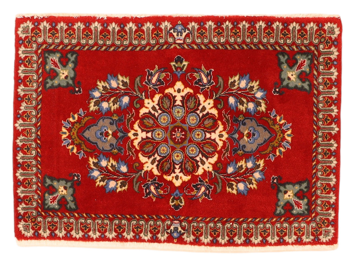 Handgeknüpfter Perserteppich Täbriz 93x65 Wolle Rot Blau