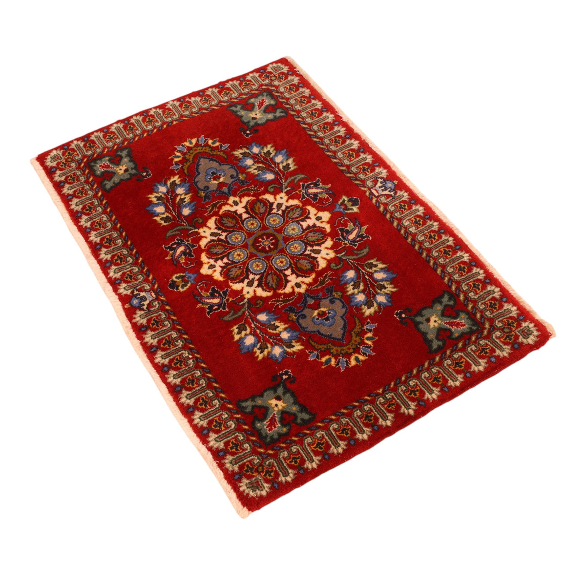 Handgeknüpfter Perserteppich Täbriz 93x65 Wolle Rot Blau