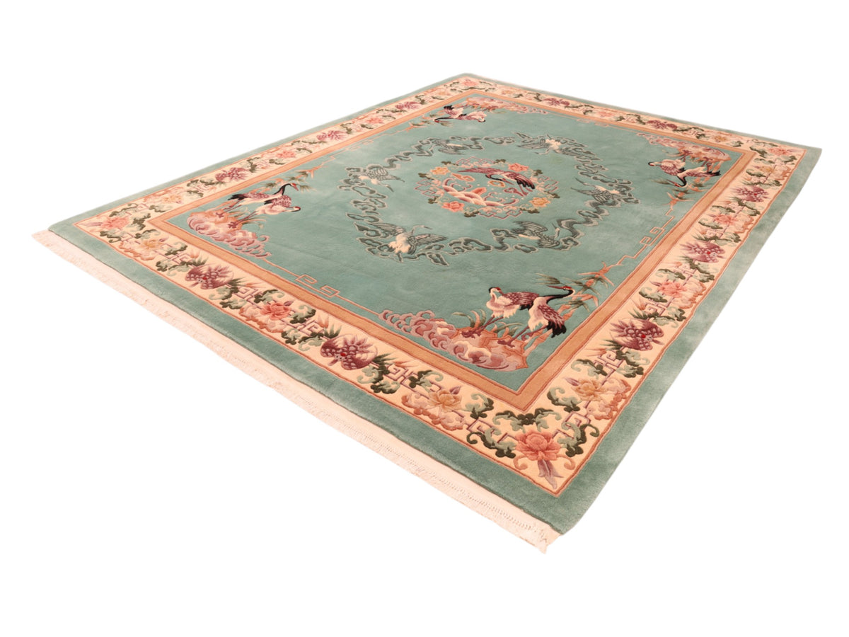 Chinesischer Teppich mit Kranichmotiven – handgeknüpft aus Wolle, 305 × 245 cm