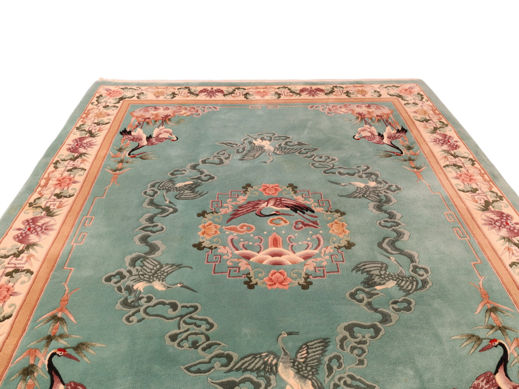 Chinesischer Teppich mit Kranichmotiven – handgeknüpft aus Wolle, 305 × 245 cm