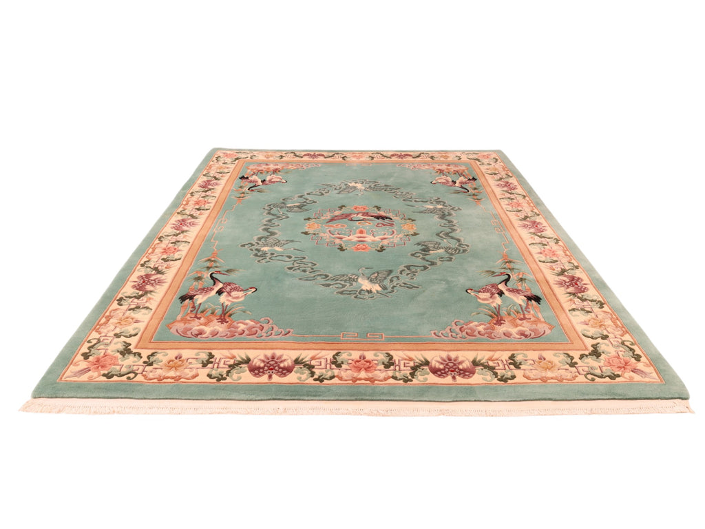 Chinesischer Teppich mit Kranichmotiven – handgeknüpft aus Wolle, 305 × 245 cm