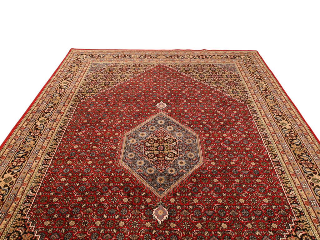 Indo-Bidjar-Teppich aus Wolle – handgeknüpft, Dunkelrot, 347 × 247 cm