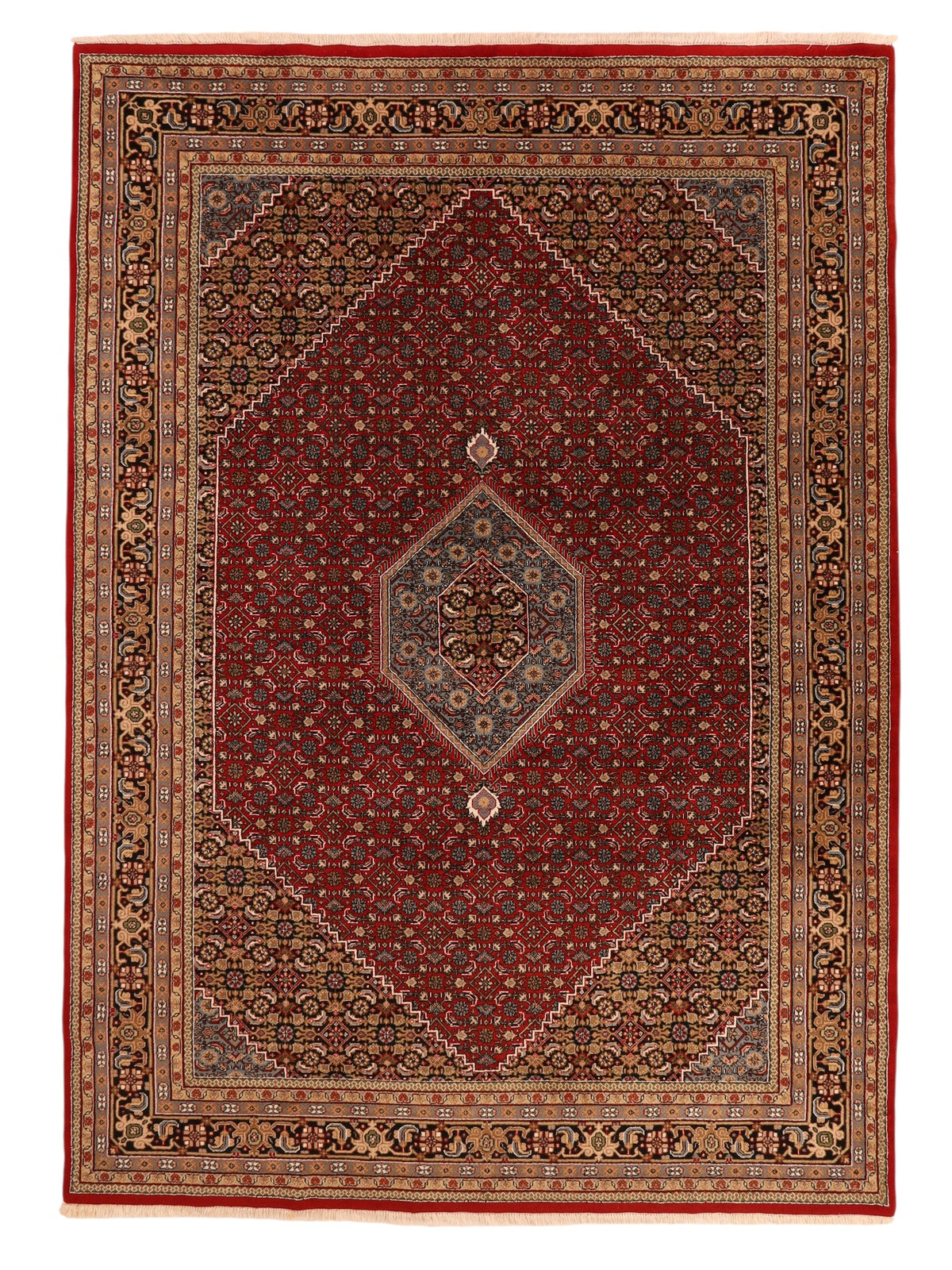 Indo-Bidjar-Teppich aus Wolle – handgeknüpft, Dunkelrot, 347 × 247 cm