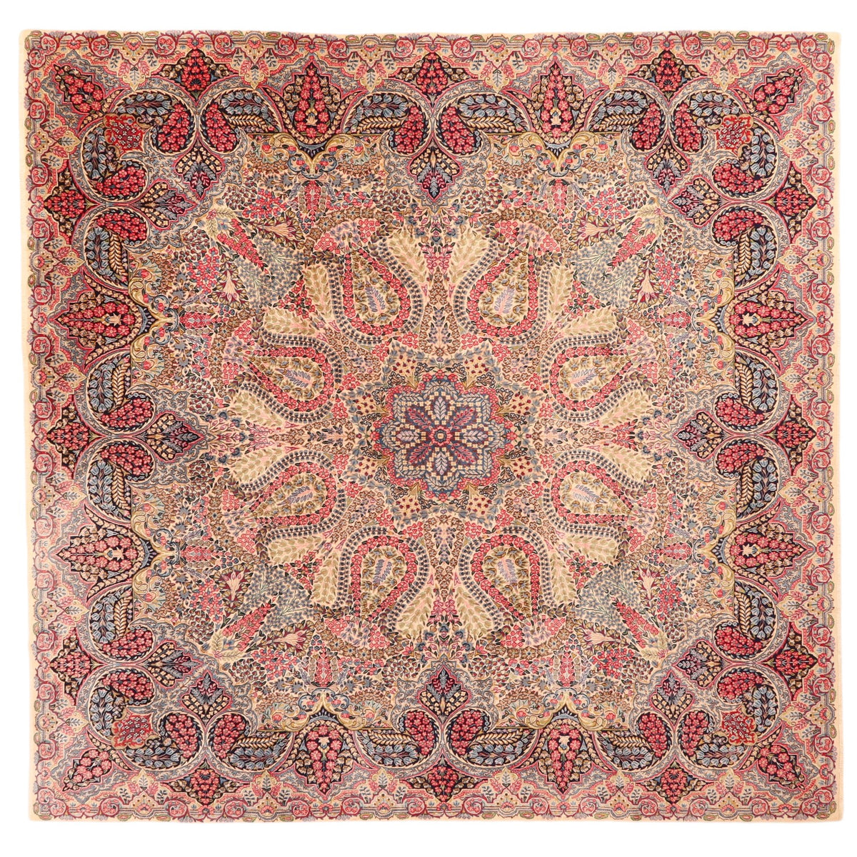 Kerman-Teppich aus Wolle – handgeknüpft, Creme, 308 × 302 cm